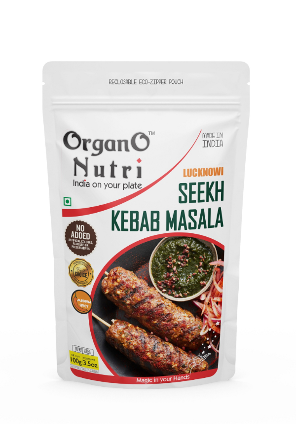 OrganoNutri Lucknowi Seekh Kebab Masala | 100g | Reclosable Eco-Zipper Pouch